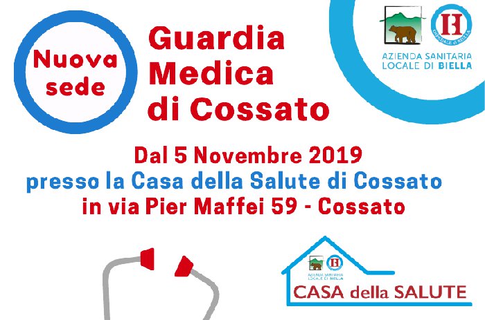 AVVISO: Guardia Medica di Cossato, da martedì 5 novembre spostata in via Pier Maffei, 59