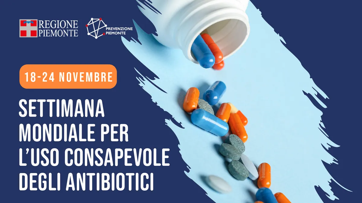 L'immagine della Regione Piemonte dedicata alla settimana mondiale per l'uso consapevole degli antibiotici 2025