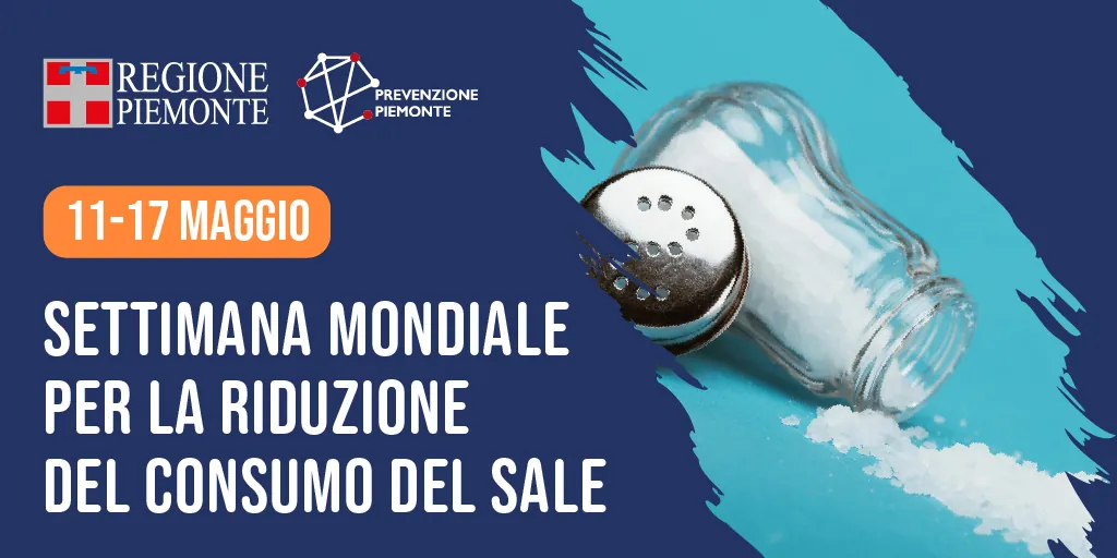 Banner della Regione Piemonte dedicato alla Settimana mondiale di sensibilizzazione per la riduzione del consumo alimentare di sale.